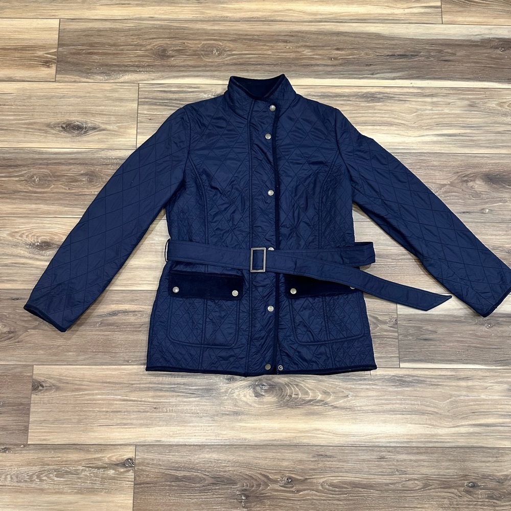 Talbots Navy Blue Quilted Fleece Lined Barn Chore Jacket for Women Medium